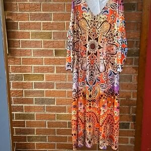 BEAUTIFUL MAXI LONG SLEEVE COLORFUL DRESS NWOT
